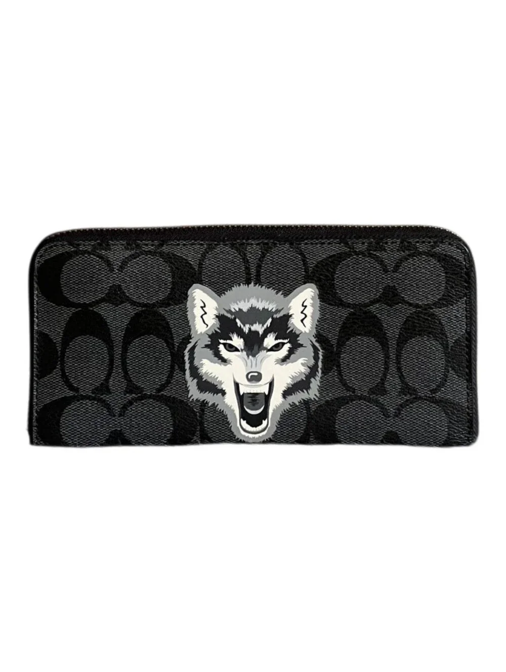 🐺 Coach Wolf Motif Accordion Long Zip Wallet in Signature Canvas